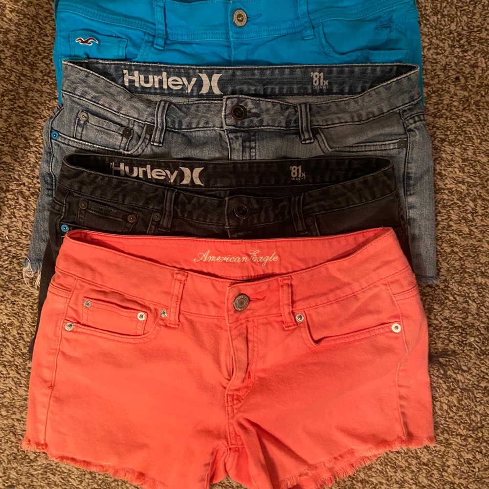 Lot 4 pairs jean shorts AE Hollister Hurley sz 6 7